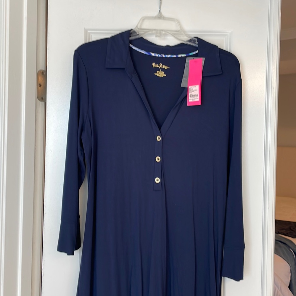 Lilly Pulitzer navy cotton long sleeve light weight dress